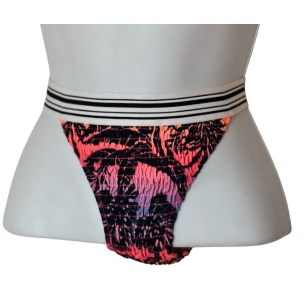 Victorias Secret S Bikini Bottoms Tropical Sunset Ruched Striped Waistband Beach